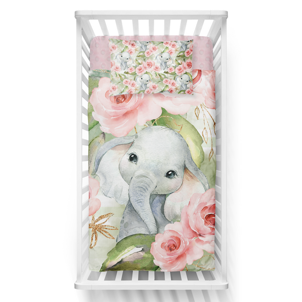 Éléphants fleuris - Couvre-lit pour bassinette